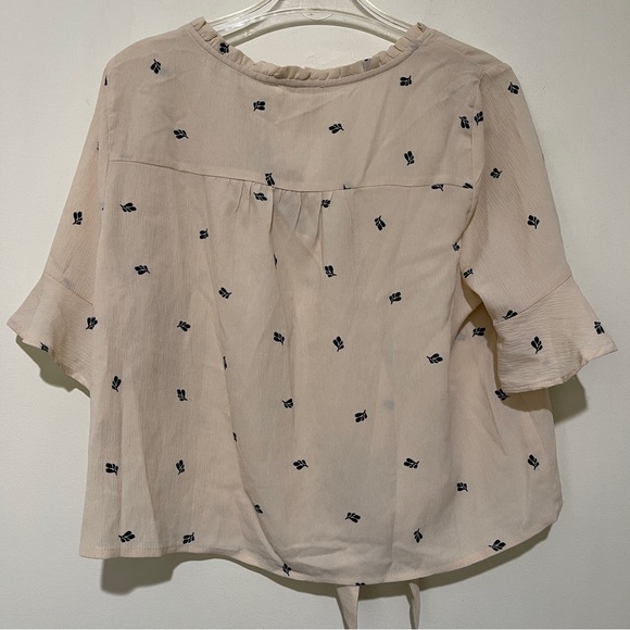 Blu Pepper Cream Tie-Front Blouse with Black Floral Accents - Picture 3 of 5